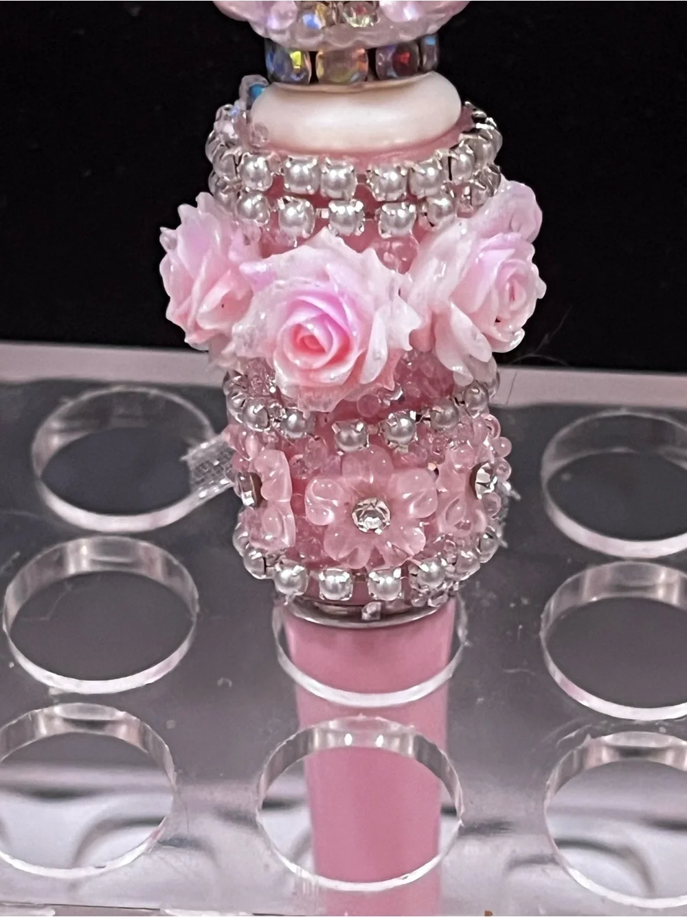 Rare Designer inspired Pink Floral fan focal Beaded Decorative Pen!
